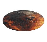 Tapis de bain rond, doux, absorbant, antidérapant, motif loup sauvage dans le feu, pour chambre à coucher, salon, décoration d'intérieur - 90 x 90 cm