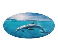 Tapis de bain rond doux et absorbant avec motif dauphin dans la mer bleue - Tapis de bain antidérapant - Pour chambre à coucher, salon, décoration d'intérieur - 90 x 90 cm