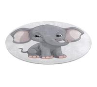 Tapis de bain rond doux et absorbant avec motif éléphant de dessin animé - Antidérapant - 80 x 80 cm - Pour chambre à coucher, salon, décoration d'intérieur
