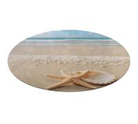 Tapis de bain rond doux et absorbant avec motif étoile de mer et coquillages - Antidérapant - Pour chambre à coucher, salon, décoration d'intérieur - 90 x 90 cm