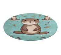 Tapis de bain rond doux et absorbant avec motif loutre de dessin animé, antidérapant, pour chambre à coucher, salon, décoration d'intérieur - 80 x 80 cm