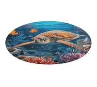 Tapis de bain rond doux et absorbant avec motif poisson tropical, étoile de mer, antidérapant, pour chambre à coucher, salon, décoration d'intérieur - 90 x 90 cm