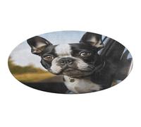 Tapis de bain rond doux et absorbant et antidérapant pour chambre à coucher, salon, décoration d'intérieur - Motif Boston Terrier - 90 x 90 cm