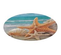 Tapis de bain rond doux et absorbant et antidérapant pour chambre à coucher, salon, décoration d'intérieur - Motif étoiles de mer et coquillages - 80 x 80 cm