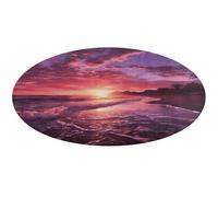 Tapis de bain rond doux et absorbant - Motif plage et coucher de soleil - Antidérapant - Pour chambre à coucher, salon, décoration d'intérieur - 60 x 60 cm