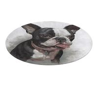 Tapis de bain rond doux et absorbant - Motif terrier de Boston - Antidérapant - Pour chambre à coucher, salon, décoration d'intérieur - 90 x 90 cm
