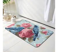 Tapis de Bain Rose, Tapis de Douche Antidérapant 60 x 90 cm, Séchage Rapide, Absorbant l'eau, Anti Odeur, Facile à Nettoyer, pour Douche, Salle de Bain, Paillasson, Chambre et Salon, Oiseau O-5129