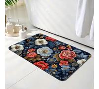 Tapis de Bain Rouge, Tapis de Douche Antidérapant 40 x 50 cm, Séchage Rapide, Absorbant l'eau, Anti Odeur, Facile à Nettoyer, pour Douche, Salle de Bain, Paillasson, Chambre et Salon, Fleur O-5818