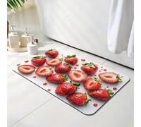 Tapis de Bain Rouge, Tapis de Douche Antidérapant 40 x 50 cm, Séchage Rapide, Absorbant l'eau, Anti Odeur, Facile à Nettoyer, pour Douche, Salle de Bain, Paillasson, Chambre et Salon, Fraise O-3667