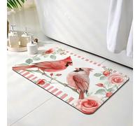 Tapis de Bain Rouge, Tapis de Douche Antidérapant 40 x 50 cm, Séchage Rapide, Absorbant l'eau, Anti Odeur, Facile à Nettoyer, pour Douche, Salle de Bain, Paillasson, Chambre et Salon, Oiseau O-5197