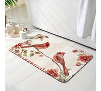Tapis de Bain Rouge, Tapis de Douche Antidérapant 50 x 60 cm, Séchage Rapide, Absorbant l'eau, Anti Odeur, Facile à Nettoyer, pour Douche, Salle de Bain, Paillasson, Chambre et Salon, Oiseau O-339