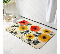Tapis de Bain Rouge, Tapis de Douche Antidérapant 50 x 60 cm, Séchage Rapide, Absorbant l'eau, Anti Odeur, Facile à Nettoyer, pour Douche, Salle de Bain, Paillasson, Chambre et Salon, Fleur O-3705