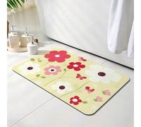 Tapis de Bain Rouge, Tapis de Douche Antidérapant 60 x 90 cm, Séchage Rapide, Absorbant l'eau, Anti Odeur, Facile à Nettoyer, pour Douche, Salle de Bain, Paillasson, Chambre et Salon, Fleurs O-3410