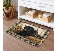 Tapis de bain rustique à motif de buffle - Vintage - Motif tournesol - Antidérapant - Moisson d'automne - Mousse à mémoire de forme - Lavable - Pour salle de bain et toilettes, décoration d'intérieur