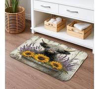 Tapis de bain rustique à séchage rapide, motif tournesol lavande, ferme, absorbant, antidérapant, en flanelle, lavable pour salle de bain, toilettes, toilettes, décoration 40,6 x 61 cm