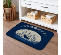 Tapis de bain rustique bleu marine, motif élan au clair de lune, paysage de forêt sauvage, absorbant, antidérapant, lavable en mousse à mémoire de forme saisonnière pour salle de bain, toilettes