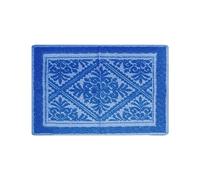 Tapis de bain sardo coton uni fantaisie en relief bord boucles (40 x 60 cm, bleu)