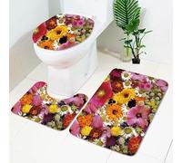 Tapis de Bain Set de 3 Vintage Rose Jaune Tapis WC Lavable Tapis Salle de Bain Tapis Toilette Forme de U Tapis Toilette WC Contour et Couverture de Toilette Tapis Absorbant 45x75 cm