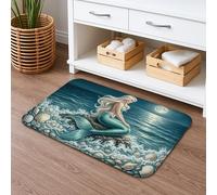Tapis de bain sirène à séchage rapide, motif vagues de l'océan, art aquatique fantastique, absorbant, antidérapant, tapis de bain lavable pour salle de bain, toilettes, toilettes, décoration 40,6 x 61