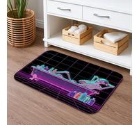 Tapis de bain squelette néon rétro lumineux la nuit, absorbant, antidérapant, en flanelle, lavable pour salle de bain et toilettes, 50,8 x 81,3 cm