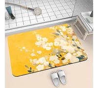 Tapis de Bain Super Absorbant et Séchage Rapide, Tapis de Douche Antidérapant Doux, Portes de Salle de Bain Diatomite en Pierre, Lavable, Fin, Absorbant Vaisselle Baignoire Salon 70x140cm Yellow 6-548