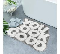 Tapis de bain, tapis de salle de bain mignons, tapis de cuisine gris, paillassons, tissu en peluche doux et absorbant en corail, tapis d'accueil amusants et frais pour l'intérieur, tapis de maison, an