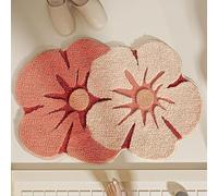 Tapis de bain, tapis salle de bain de fleurs en microfibre épaissie douce, absorbant fort antidérapant tapis de sol de baignoire,tapis décoratif en peluche lavable en machine de 45 x 70 cm (Rose)