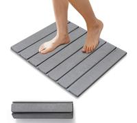 Tapis de Bain Terre de Diatomée Pliable - Tapis de Pierre Diatomite Rigide, Tapis de Douche Antidérapant, Tapis de Séchage Rapide pour Maison et Cuisine, 30x40 cm (Gris Clair)
