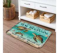 Tapis de bain tortue de mer à séchage rapide, absorbant, antidérapant, en flanelle, lavable pour salle de bain et toilettes, bleu océan, 50,8 x 81,3 cm