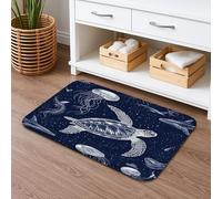 Tapis de bain tortue nautique à séchage rapide, absorbant, antidérapant, lavable, en flanelle, bleu océan, 50,8 x 81,3 cm