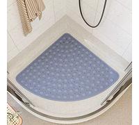 Tapis de bain triangulaire antidérapant en TPE imperméable avec trous de drainage, idéal pour la douche ou la baignoire, 80 x 80 cm, gris
