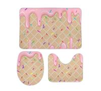 Tapis De Bain Trois Pièces Cornet De Glace À La Fraise Douche Coussin Doux Absorbant Ensemble Salle De Bain, pour Bathroom, Chambre, Cuisine