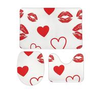 Tapis De Bain Trois Pièces Différents Cœurs Rouges Lèvres Couverture De Toilette Siège Confortable Antidérapant Tapis Contour WC, pour Bathroom, Chambre, Cuisine