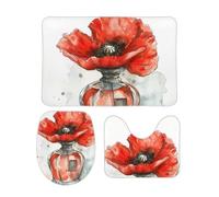 Tapis De Bain Trois Pièces Flacon De Parfum Coquelicot Rouge Bath Mat Antidérapant Antidérapant Doux Tapis De Douche, pour Bathroom, Cuisine, Chambre