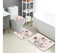 Tapis De Bain Trois Pièces Fleur Vintage en Forme d'ange Toilette en Forme De U Mat Confortable Durable Set De Tapis Toilette, pour Cuisine, Bathroom, Chambre