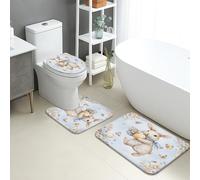 Tapis De Bain Trois Pièces Fleurs Lapins Mignons De Pâques Couverture De Toilette Siège Antidérapant Imprimer Tapis De Bain + Contour + Abattant WC, pour Bathroom, Cuisine, Chambre
