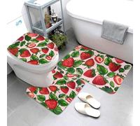 Tapis De Bain Trois Pièces Fraise Douche Coussin Antidérapant Imprimer Tapis De Bain + Contour + Abattant WC, pour Bathroom, Cuisine, Chambre