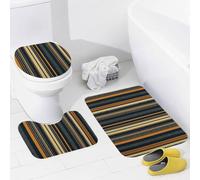 Tapis de Bain Trois Pièces,Graphique à Rayures Orange Confortables Couverture en U Doux Tapis de WC pour Baignoire Douche WC