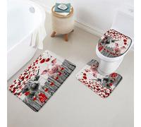 Tapis de Bain Trois Pièces,Jour de l'amour Vache des Highlands Cochon drôle Arbre d'amour Rouge Romantique Microfibre Tapis Contour U Doux Couvre Couverture de Toilette pour WC
