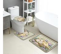 Tapis De Bain Trois Pièces Lapin Et Poussin Mignons De Pâques Toilette en Forme De U Mat Doux Absorbant Tapis De Bain Ensemble, pour Bathroom, Chambre, Cuisine