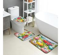 Tapis De Bain Trois Pièces Lapins Colorés du Printemps Œufs De Pâques Douche Coussin Antidérapant Imprimer Ensemble Salle De Bain, pour Chambre, Cuisine, Bathroom