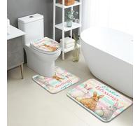Tapis De Bain Trois Pièces Lapins Mignons De Pâques, Couleurs Pastel Bath Mat Antidérapant Absorbant Doux Tapis De Salle De Bains, pour Cuisine, Bathroom, Chambre
