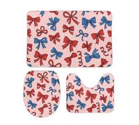 Tapis De Bain Trois Pièces Nœuds Bleus Et Rouges Vintage Couverture De Toilette Siège Durable Confortable Tapis De Bain Ensemble, pour Bathroom, Cuisine, Chambre