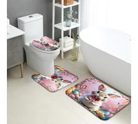 Tapis De Bain Trois Pièces Pâques : Adorable Lapin Et Fleurs Douche Coussin Imprimer Décoratif Tapis Contour en U, pour Chambre, Bathroom, Cuisine