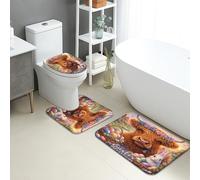 Tapis De Bain Trois Pièces Pâques : Adorable Vache des Highlands, Lapin Et Fleur Douche Coussin Durable Imprimer Tapis De Bain Contour, pour Bathroom, Cuisine, Chambre