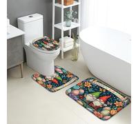 Tapis De Bain Trois Pièces Pâques Fleurs Gnomes Colorées Bath Mat Antidérapant Décoratif Doux Tapis De Bain Ensemble, pour Bathroom, Cuisine, Chambre