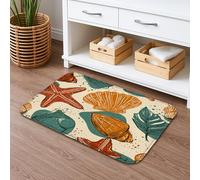 Tapis de bain tropical bohème à séchage rapide, motif coquillages colorés et étoiles de mer, tapis de bain absorbant, antidérapant, lavable en flanelle 40,6 x 61 cm