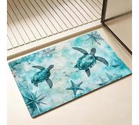 Tapis de Bain Vert Séchage Rapide 60 x 90 cm, Tapis de Douche Antidérapant, Absorbant l'eau, Anti Odeur, Facile à Nettoyer, pour Douche, Salle de Bain, Paillasson, Chambre, Salon, Tortue de mer D-6731