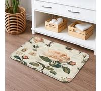 Tapis de bain vintage à séchage rapide à séchage rapide, motif roses pêche botanique, absorbant, antidérapant, décoration printanière, lavable pour salle de bain, toilettes, toilettes, 50,8 x 81,3 cm