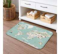 Tapis de bain vintage à séchage rapide, absorbant, antidérapant, lavable en flanelle, pour salle de bains et toilettes, motif carte du monde 40,6 x 61 cm